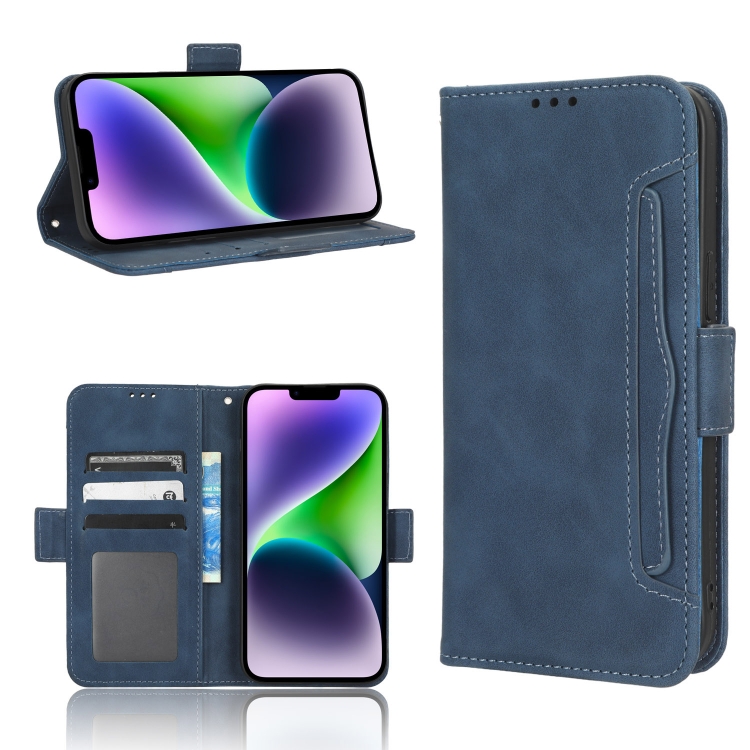 

For iPhone 14 Skin Feel Calf Texture Card Slots Leather Phone Case(Blue)