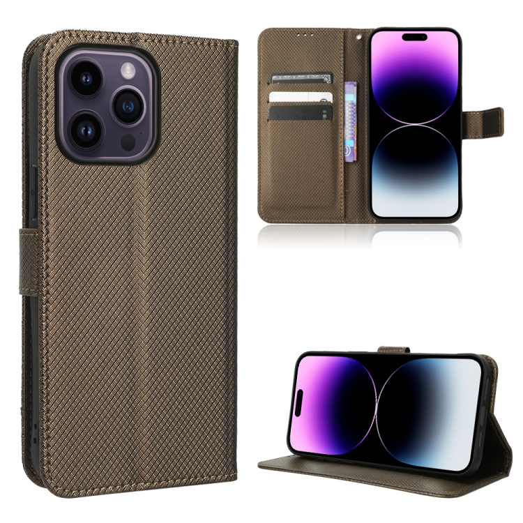 

For iPhone 14 Pro Diamond Texture Leather Phone Case(Brown)