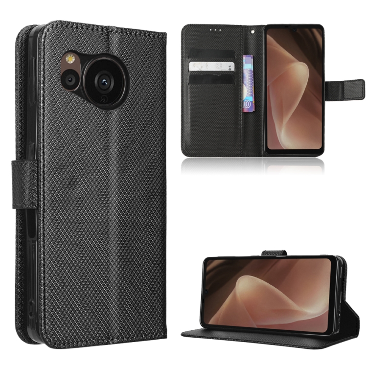

For Sharp Aquos Sense7 Diamond Texture Leather Phone Case(Black)
