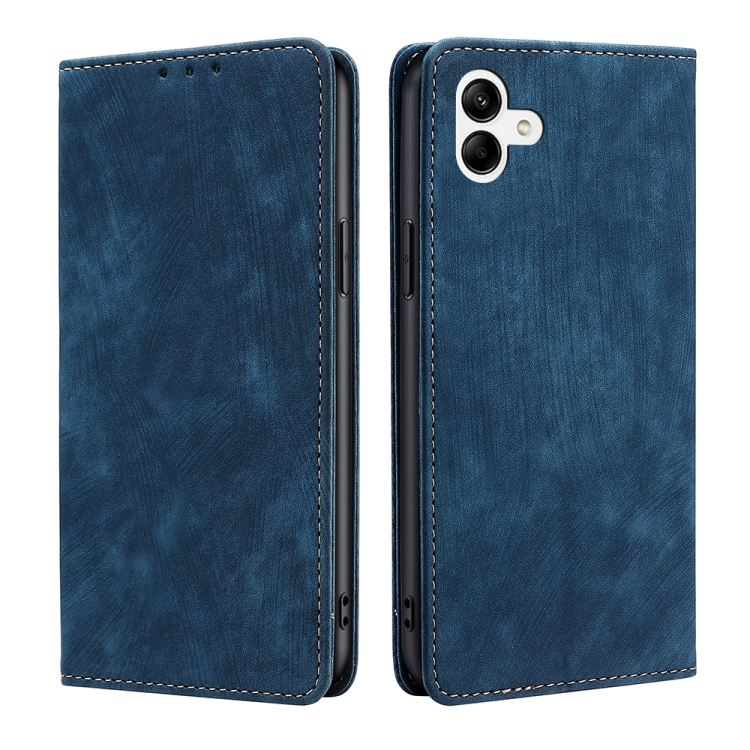 

For Samsung Galaxy A04 RFID Anti-theft Brush Magnetic Leather Phone Case(Blue)