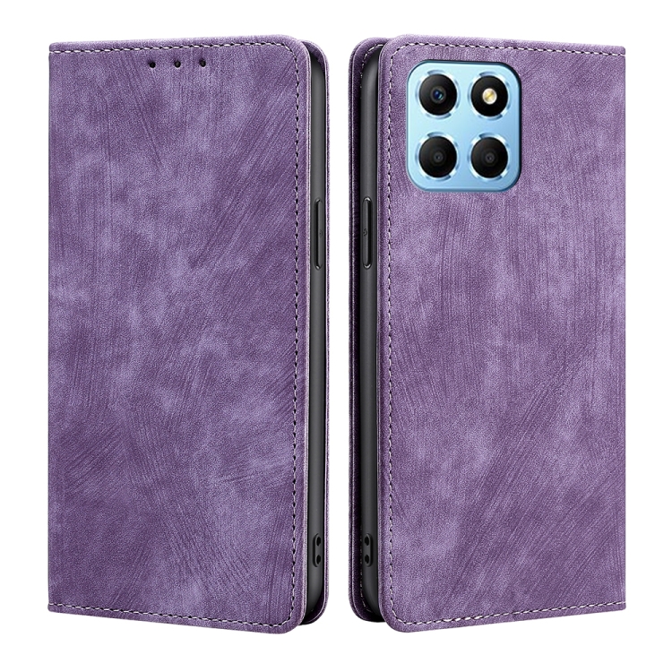 

For Honor X8 5G/X6 RFID Anti-theft Brush Magnetic Leather Phone Case(Purple)