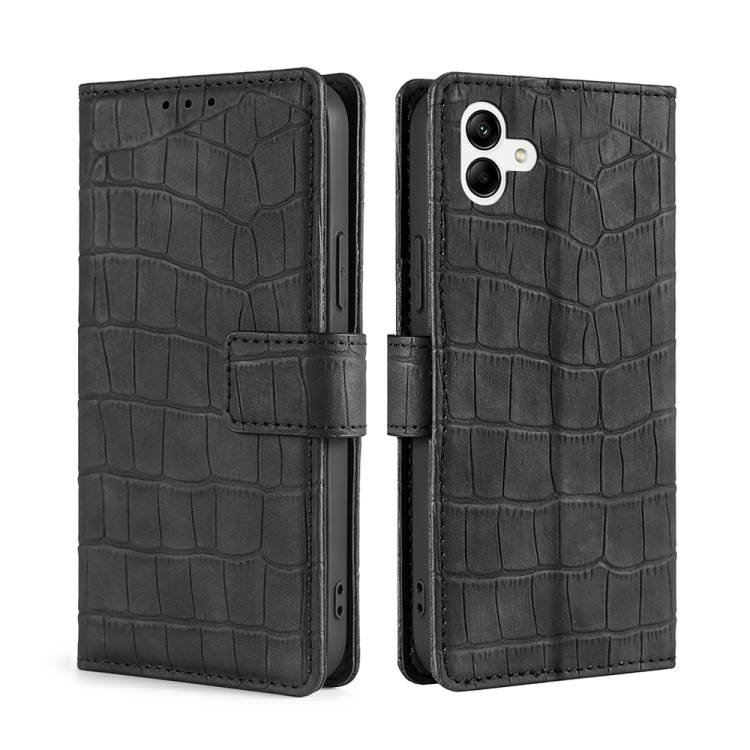 

For Samsung Galaxy A04 Skin Feel Crocodile Magnetic Clasp Leather Phone Case(Black)