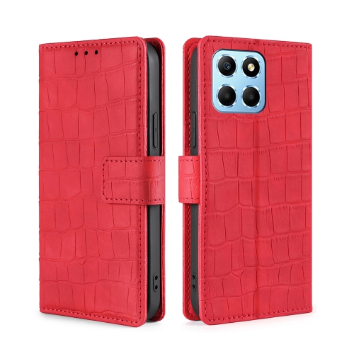 

For Honor X8 5G/X6 Skin Feel Crocodile Magnetic Clasp Leather Phone Case(Red)