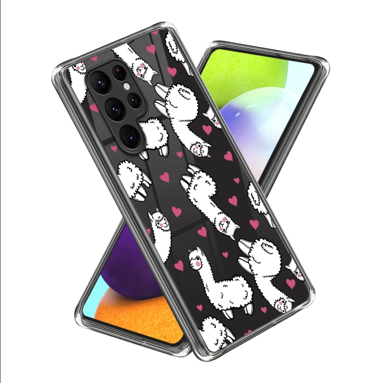 

For Samsung Galaxy S23 Ultra 5G Colored Drawing Clear TPU Phone Protective Case(Love Alpaca)