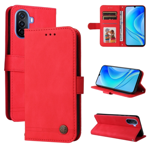 

For Huawei nova Y70 / Y70 Plus / Enjoy 50 Skin Feel Life Tree Metal Button Leather Phone Case(Red)