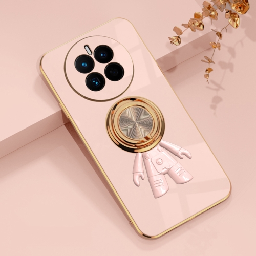 

For Huawei Mate 50 Plating Astronaut Ring Kickstand Phone Case(Light Pink)