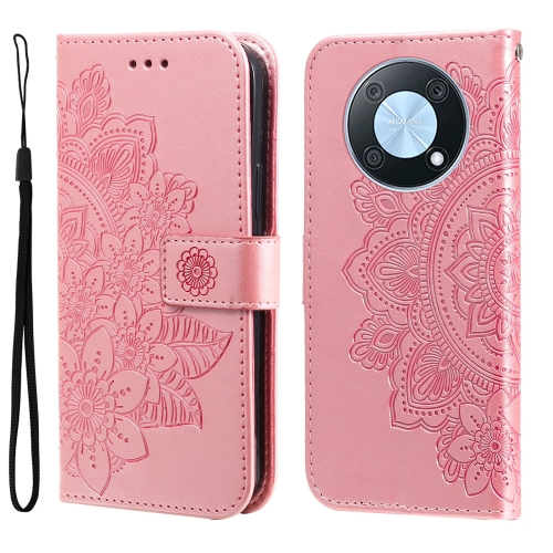 

For Huawei nova Y90 / Enjoy 50 Pro 7-petal Flowers Embossing Leather Phone Case(Rose Gold)