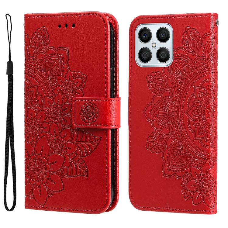 

For Honor X8 5G / X6 7-petal Flowers Embossing Leather Phone Case(Red)