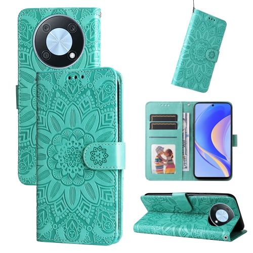 

For Huawei nova Y90 / Enjoy 50 Pro Embossed Sunflower Leather Phone Case(Green)