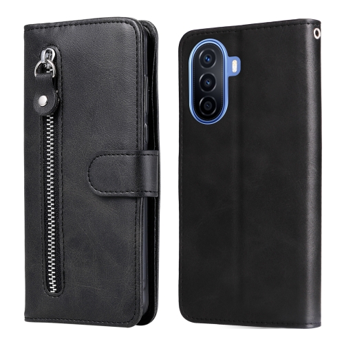

For Huawei nova Y70 / Y70 Plus/ Enjoy 50 Calf Texture Zipper Leather Phone Case(Black)