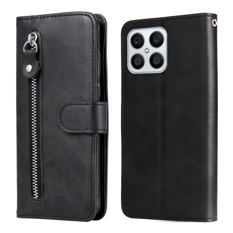 

For Honor X8 5G / X6 Calf Texture Zipper Leather Phone Case(Black)