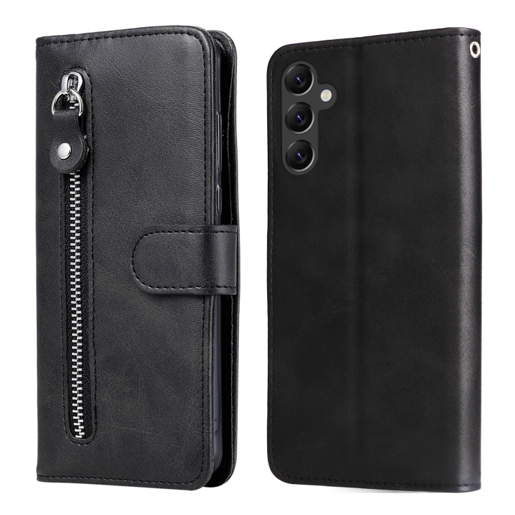 

For Samsung Galaxy A14 5G Calf Texture Zipper Leather Phone Case(Black)