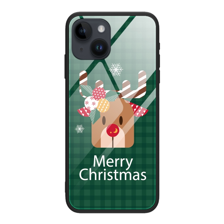 

For iPhone 14 Christmas Glass Phone Case(Deer Head)