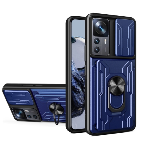 

For Xiaomi 12T / 12T Pro / Redmi K50 Ultra Sliding Camshield TPU+PC Phone Case with Card Slot(Blue)