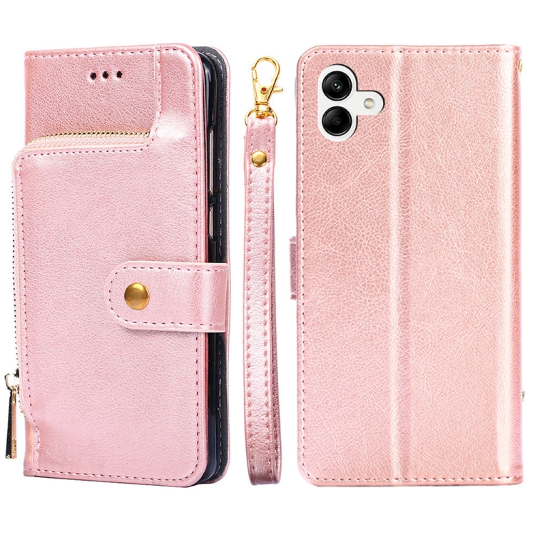 

For Samsung Galaxy A04 Zipper Bag Flip Leather Phone Case(Rose Gold)