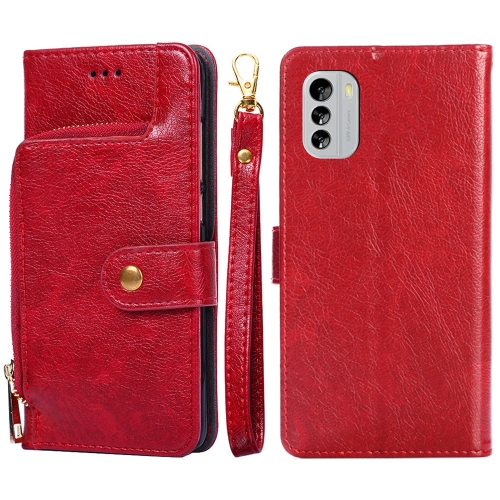 

For Nokia G60 5G Zipper Bag Flip Leather Phone Case(Red)