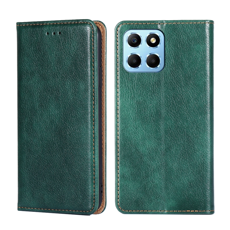

For Honor X8 5G/X6 Gloss Oil Solid Color Magnetic Leather Phone Case(Green)