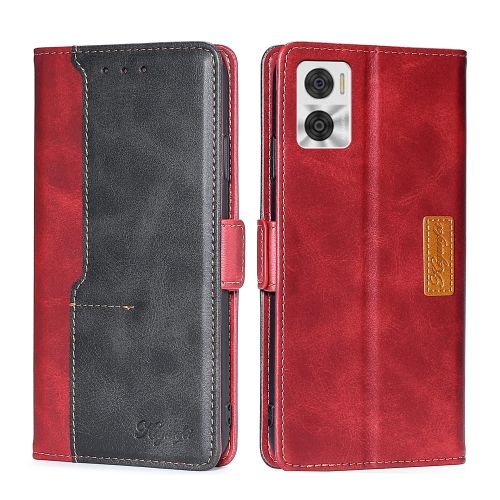 

For Motorola Moto E22/E22i Contrast Color Side Buckle Leather Phone Case(Red+Black)