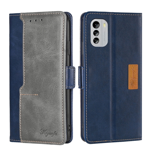 

For Nokia G60 5G Contrast Color Side Buckle Leather Phone Case(Blue+Grey)