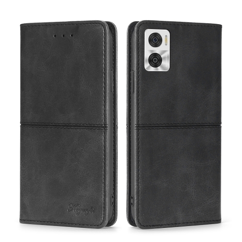 

For Motorola Moto E22/E22i Cow Texture Magnetic Horizontal Flip Leather Phone Case(Black)