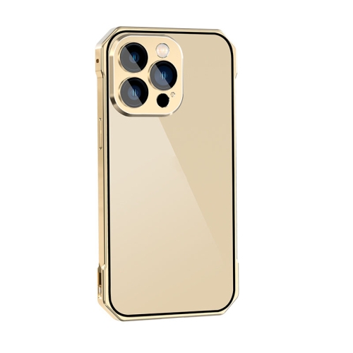

For iPhone 13 Lens Protector Adsorption Lock Phone Case(Gold)