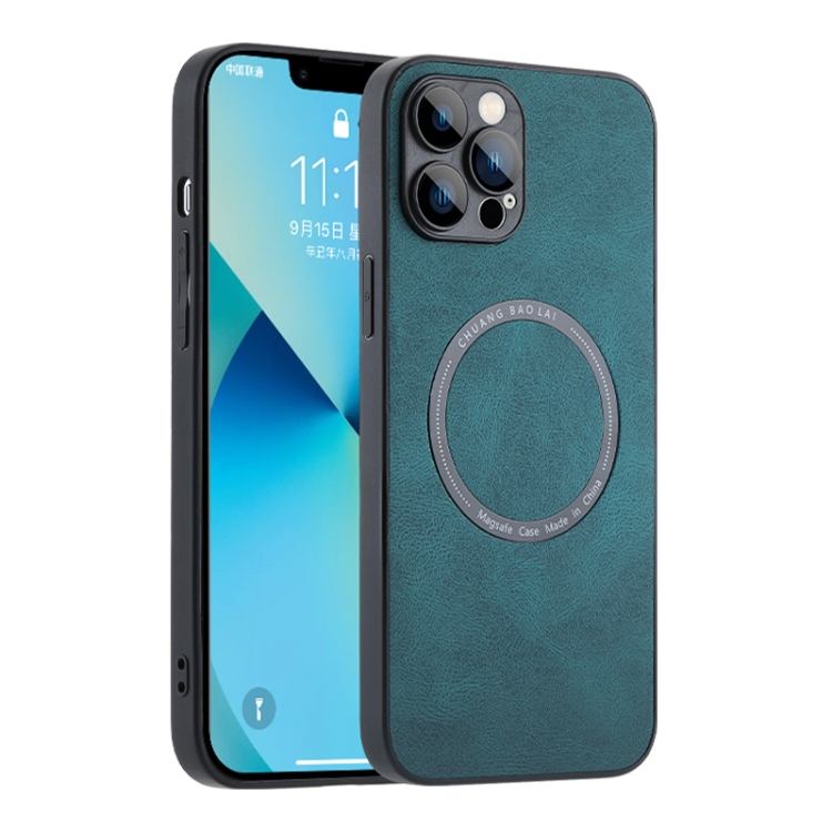 

For iPhone 14 Pro Magsafe Leather Texture Phone Case(Green)