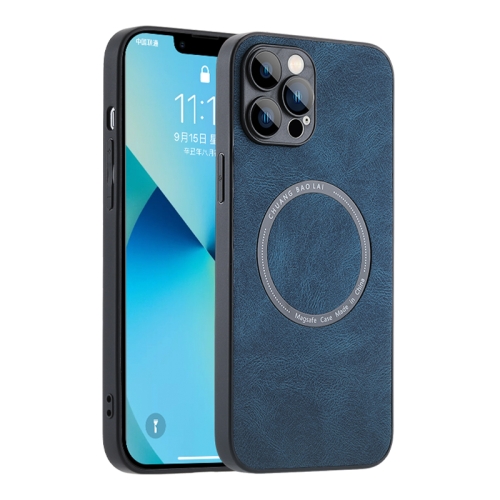 

For iPhone 12 Pro Max Magsafe Leather Texture Phone Case(Blue)