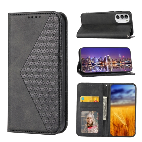 

For Motorola Moto G Stylus 4G 2022 Cubic Grid Calf Texture Magnetic Closure Leather Phone Case(Black)