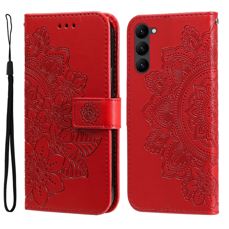 

For Samsung Galaxy S23+ 5G 7-petal Flowers Embossing Leather Phone Case(Red)