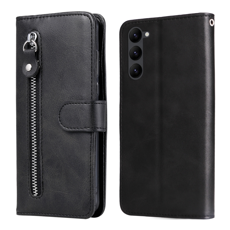 

For Samsung Galaxy S23 5G Calf Texture Zipper Leather Phone Case(Black)