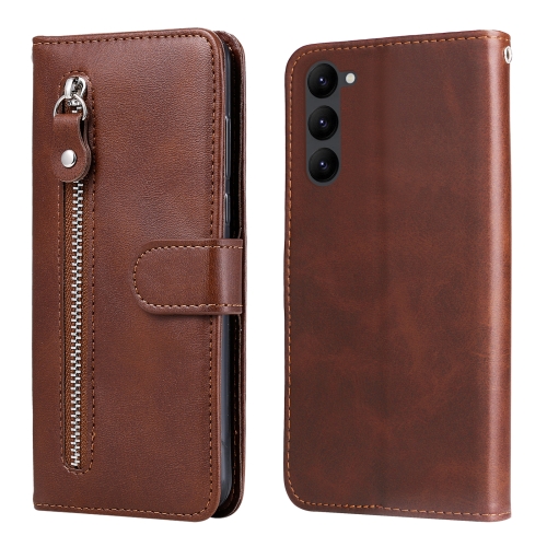 

For Samsung Galaxy S23+ 5G Calf Texture Zipper Leather Phone Case(Brown)