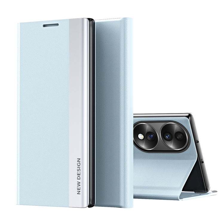 

For Honor 70 Side Electroplated Magnetic Leather Phone Case(Light Blue)