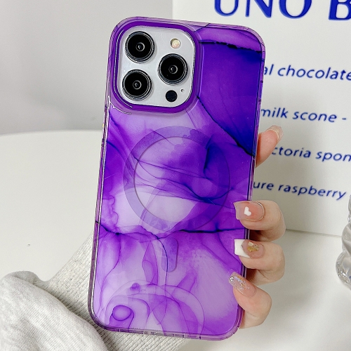 

For iPhone 14 Pro Marble Dual-side Laminating Magsafe Phone Case(White Purple)