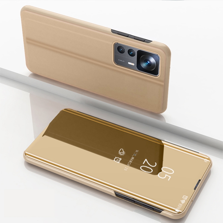 

For Xiaomi 12T / 12T Pro / Redmi K50 Ultra Plated Mirror Horizontal Flip Leather Phone Case with Holder(Gold)