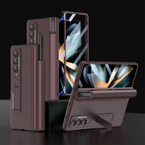 

For Samsung Galaxy Z Fold4 GKK Integrated Magnetic Full Coverage Phone Case with Pen Drawer(Wine Red)