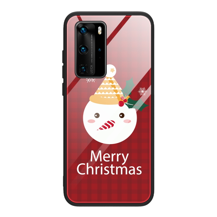 

For Huawei P40 Pro / P40 Pro+ Christmas Glass Phone Case(Snowman)