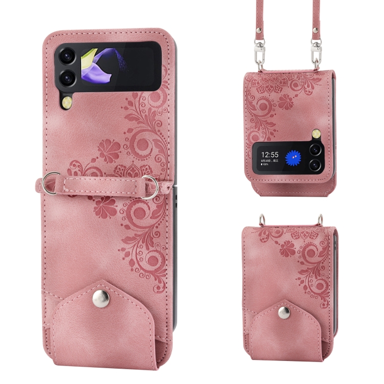 

For Samsung Galaxy Z Flip3 5G Skin-feel Flowers Embossed Wallet Leather Phone Case(Pink)