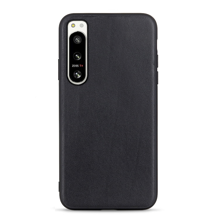 

For Sony Xperia 5 IV Accurate Hole Lambskin Texture Genuine Leather Phone Case(Black)