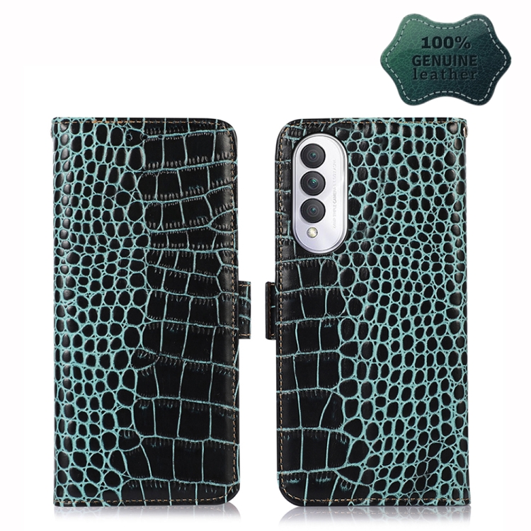 

For Honor X20 SE Crocodile Top Layer Cowhide Leather Phone Case(Green)