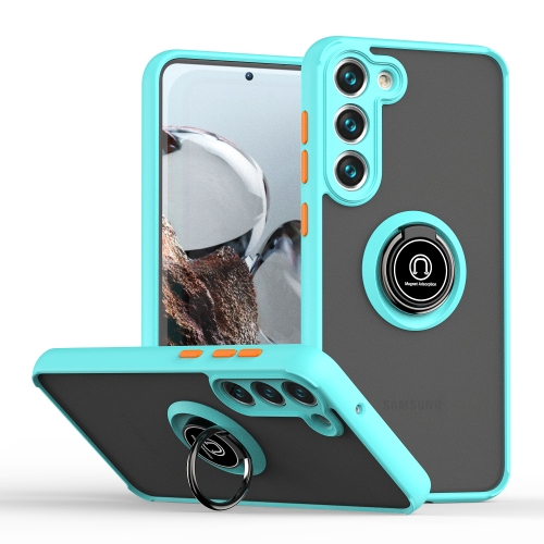 

For Samsung Galaxy S23+ 5G Q Shadow I Ring Kickstand PC and TPU Hybrid Phone Case(Sky Blue)