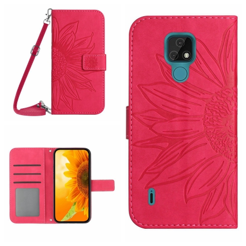 

For Motorola Moto E7 Skin Feel Sun Flower Pattern Flip Leather Phone Case with Lanyard(Rose Red)