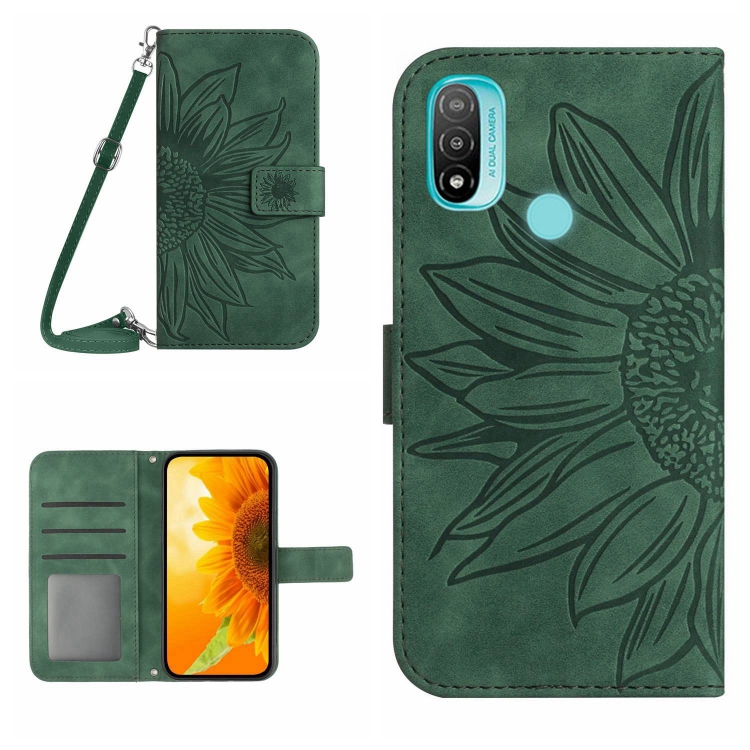 

For Motorola Moto E20/E30/E40 Skin Feel Sun Flower Pattern Flip Leather Phone Case with Lanyard(Green)