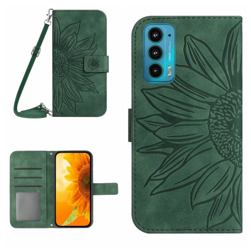 

For Motorola Moto Edge 20 Skin Feel Sun Flower Pattern Flip Leather Phone Case with Lanyard(Green)