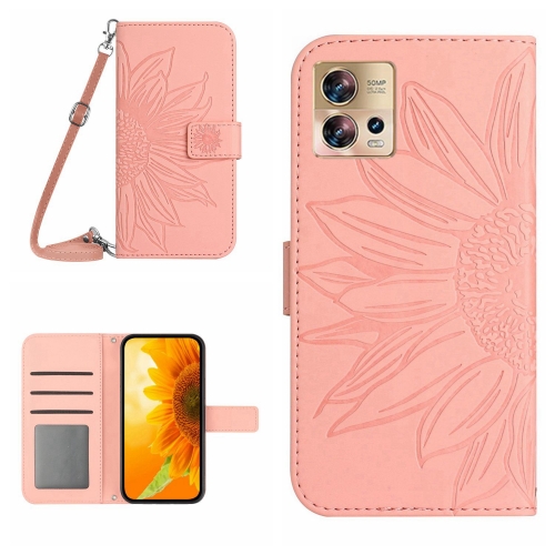 

For Motorola Moto Edge 30 Fusion Skin Feel Sun Flower Pattern Flip Leather Phone Case with Lanyard(Pink)