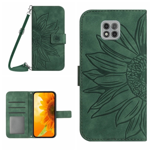 

For Motorola Moto G Power 2021 Skin Feel Sun Flower Pattern Flip Leather Phone Case with Lanyard(Green)
