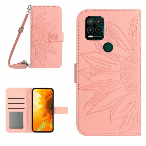 

For Motorola Moto G Stylus 5G Skin Feel Sun Flower Pattern Flip Leather Phone Case with Lanyard(Pink)