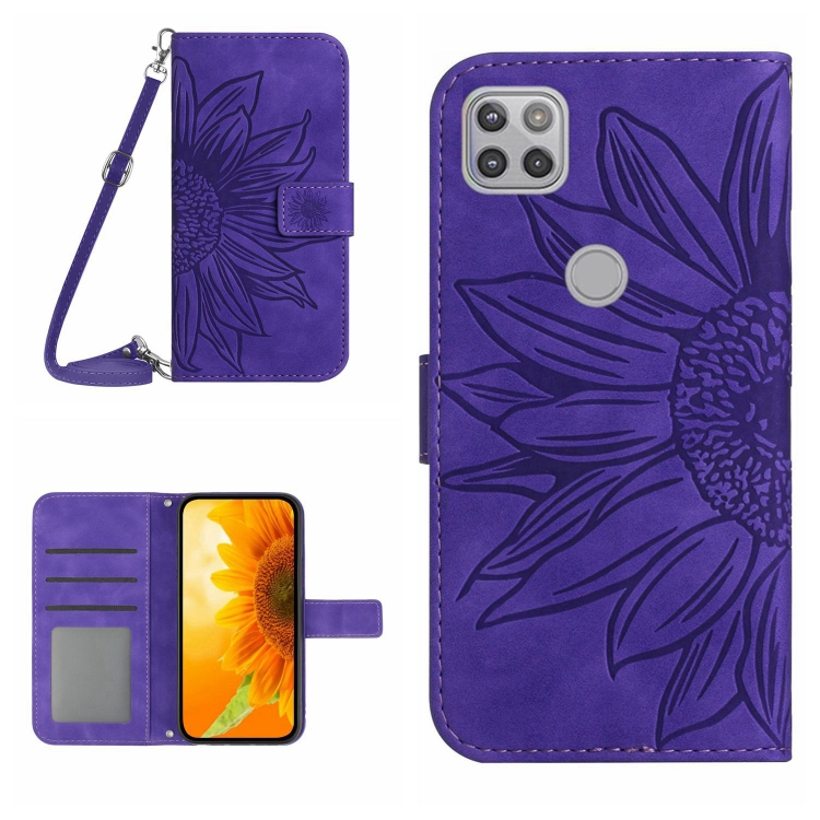 

For Motorola Moto G9 Power Skin Feel Sun Flower Pattern Flip Leather Phone Case with Lanyard(Dark Purple)