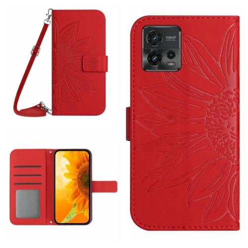 

For Motorola Moto G72 5G Skin Feel Sun Flower Pattern Flip Leather Phone Case with Lanyard(Red)