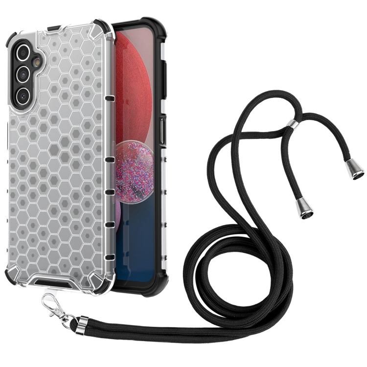 

For Samsung Galaxy A14 5G Lanyard Honeycomb Phone Case(White)