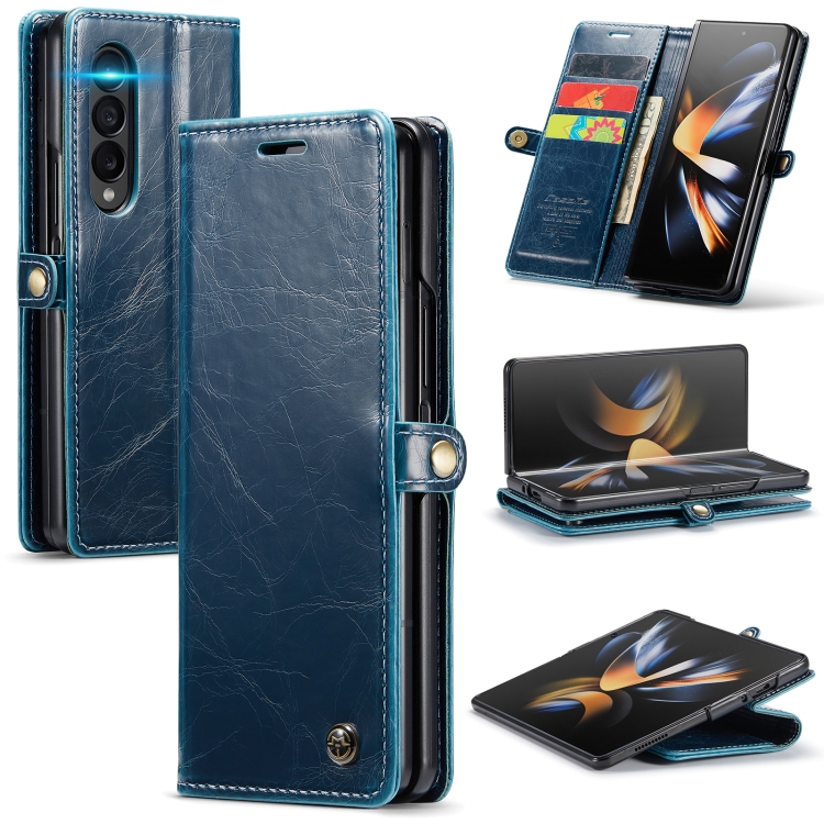 

For Samsung Galaxy Z Fold4 CaseMe 003 Crazy Horse Texture Leather Phone Case(Blue)